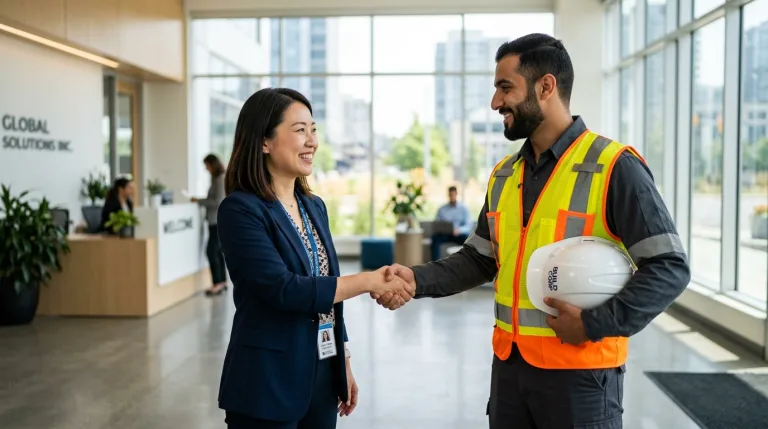 Recruiter shaking hand with worker